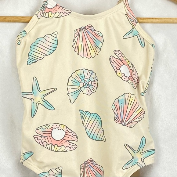 Old Navy Baby Girl Seashell Starfish Print One Piece Swimsuit Size 18-24 Months - Picture 4 of 16
